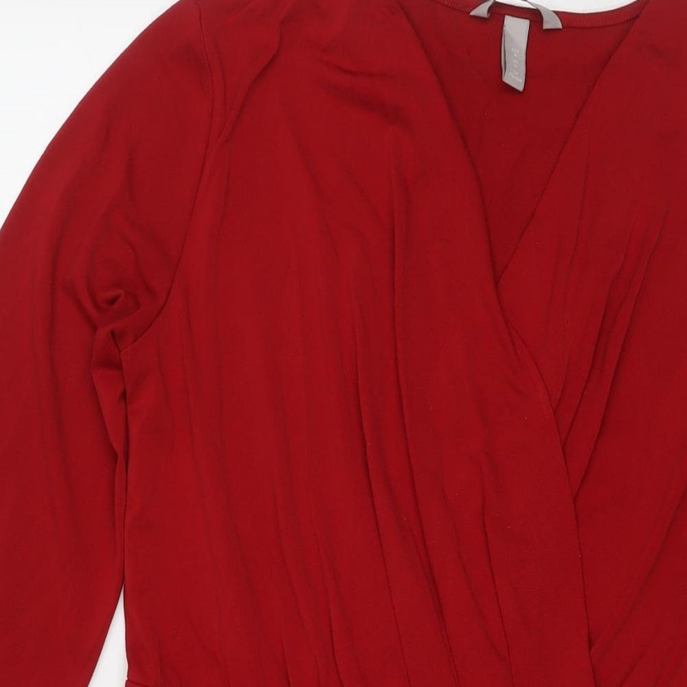H&M Womens Red Polyester Fit & Flare Size M V-Neck Pullover