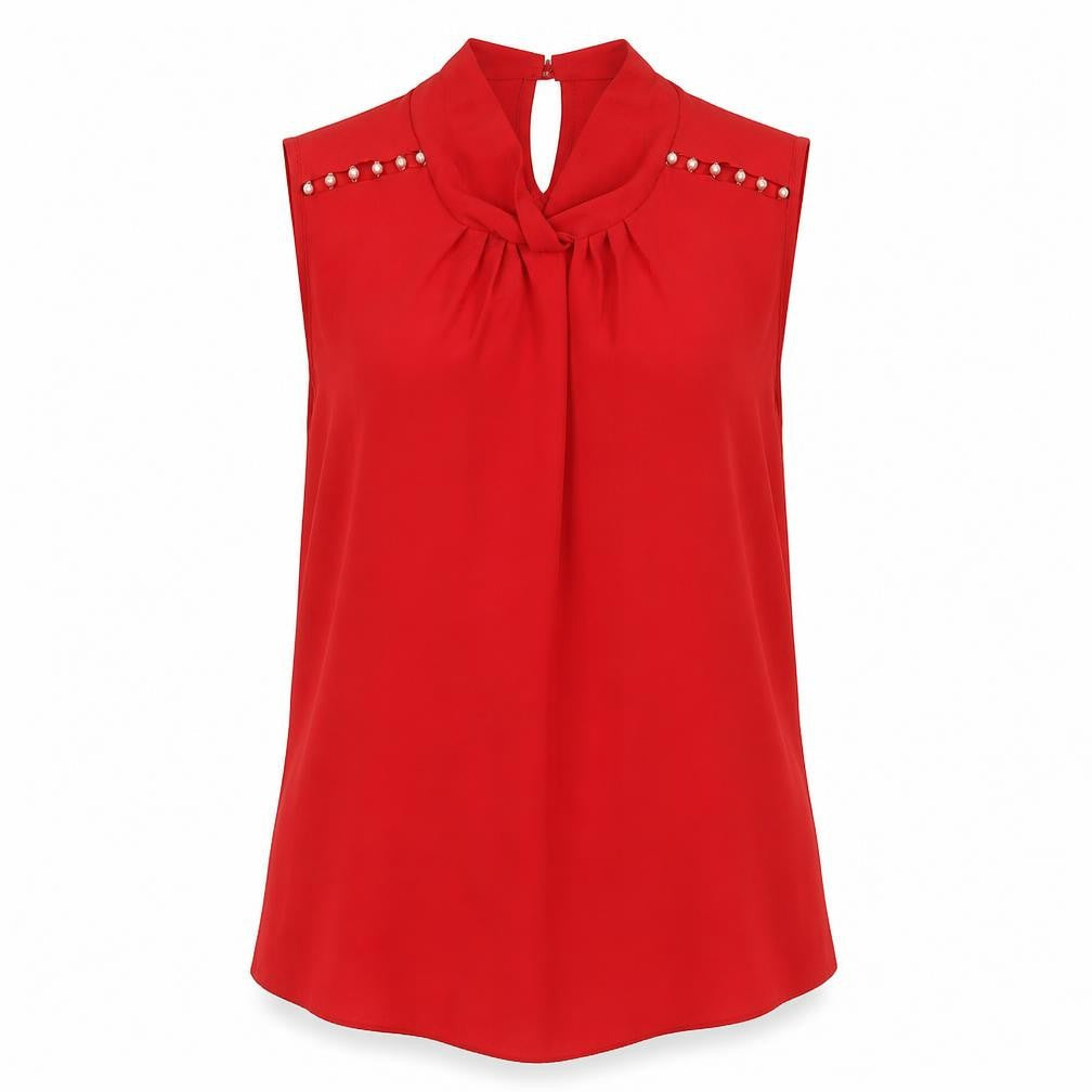 Dorothy Perkins Womens Red Polyester Basic Tank Size 14 Round Neck - Pearl Detail