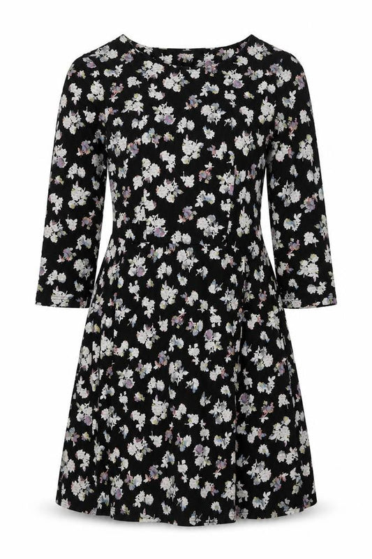 Next Womens Black Floral Cotton Fit & Flare Size 10 Round Neck Pullover