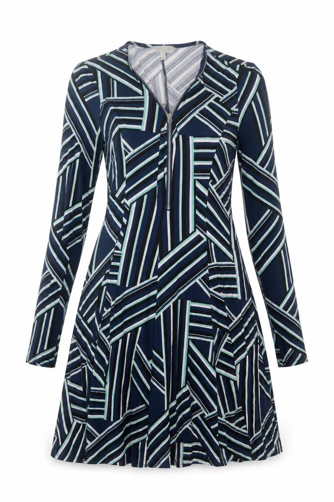 Apricot Womens Blue Geometric Polyester Fit & Flare Size XS V-Neck Pullover