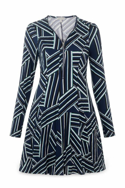 Apricot Womens Blue Geometric Polyester Fit & Flare Size XS V-Neck Pullover