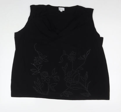 Nightingales Womens Black Polyester Basic Tank Size 30 Round Neck - Beaded Detail
