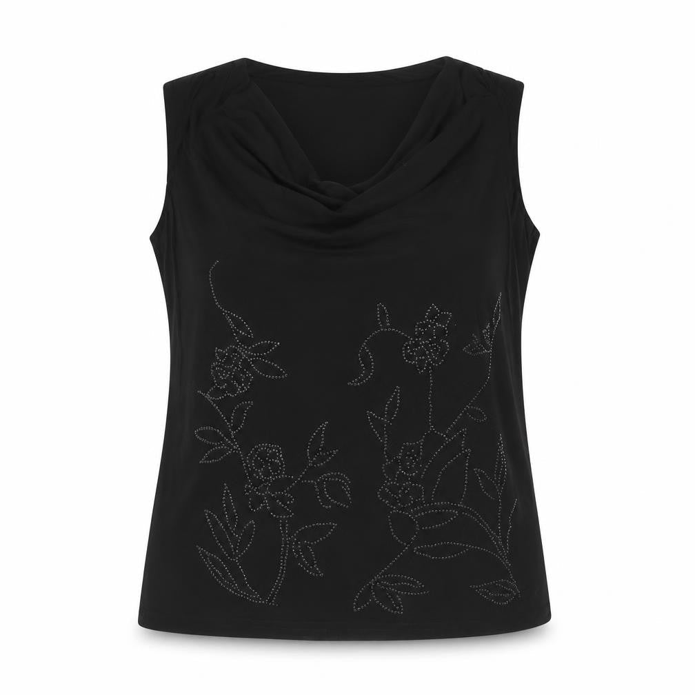 Nightingales Womens Black Polyester Basic Tank Size 30 Round Neck - Beaded Detail