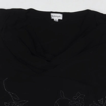 Nightingales Womens Black Polyester Basic Tank Size 30 Round Neck - Beaded Detail