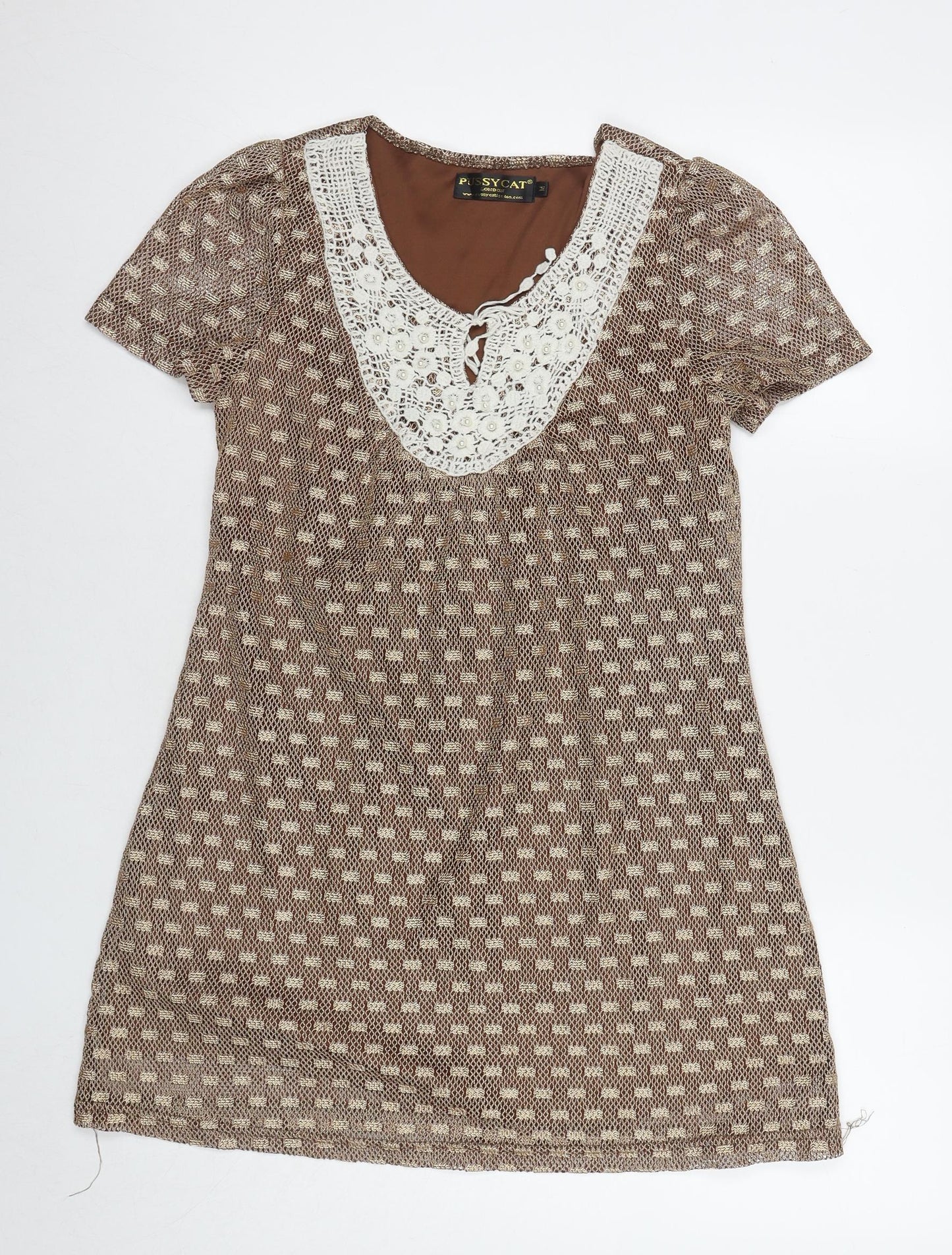 Pussycat London Womens Beige Polyamide A-Line Size S Round Neck Pullover