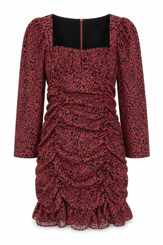 Zara Womens Red Animal Print Cotton A-Line Size L Square Neck Pullover
