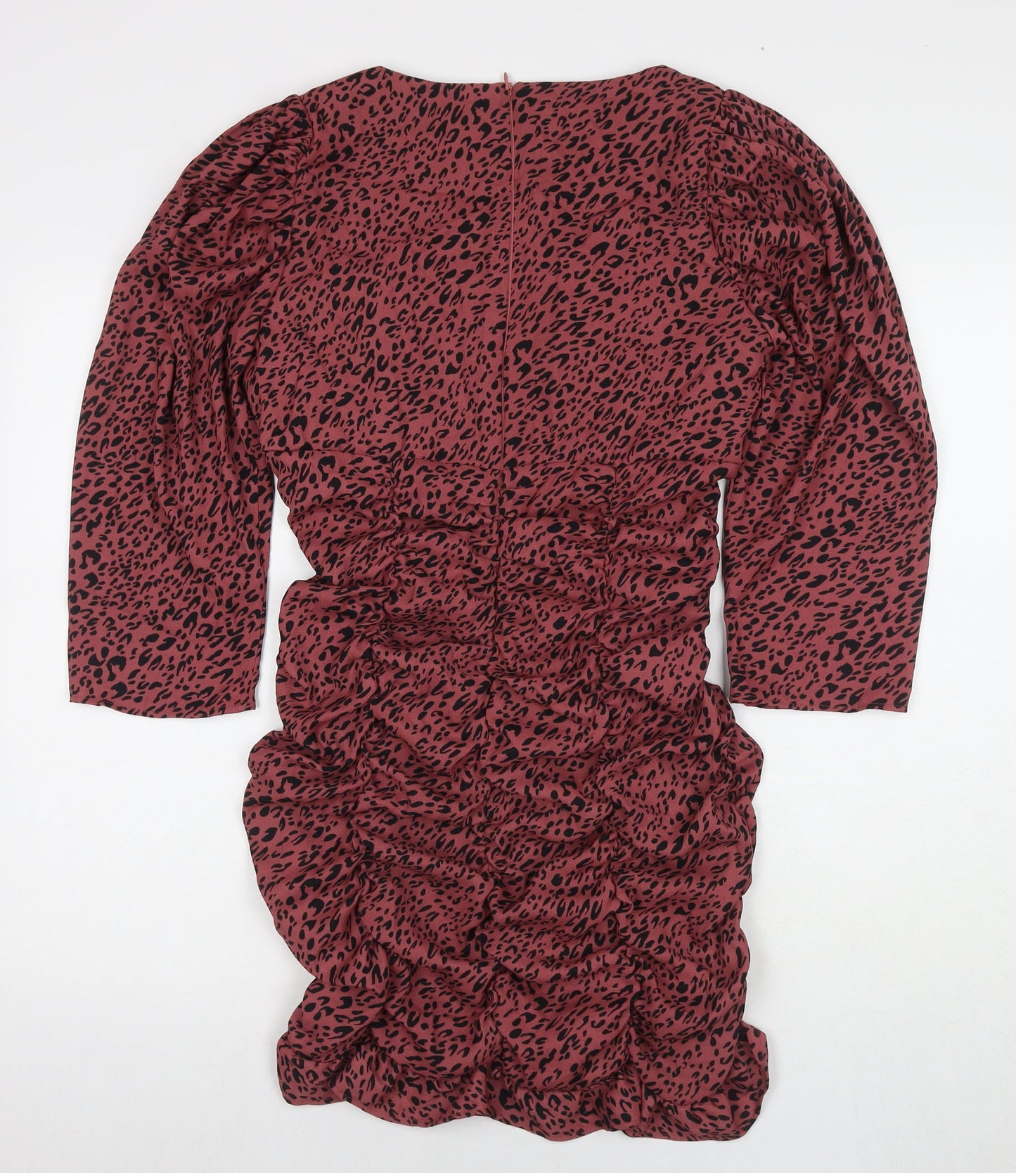 Zara Womens Red Animal Print Cotton A-Line Size L Square Neck Pullover