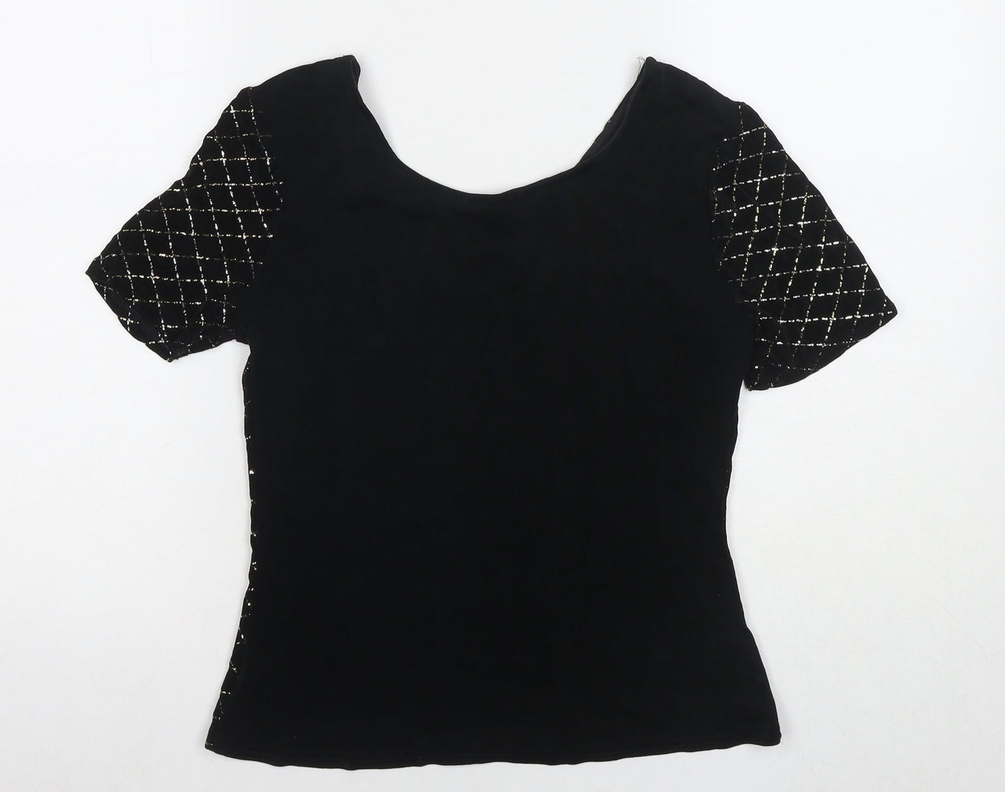 BRLC Womens Black Geometric Acetate Basic Blouse Size 12 Round Neck