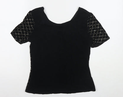 BRLC Womens Black Geometric Acetate Basic Blouse Size 12 Round Neck