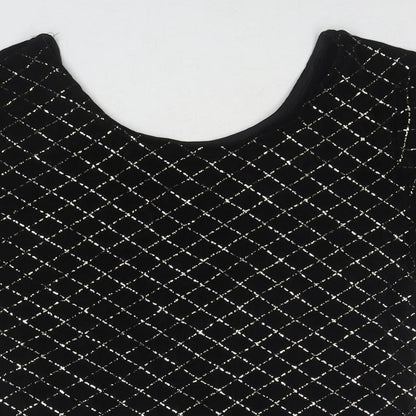 BRLC Womens Black Geometric Acetate Basic Blouse Size 12 Round Neck