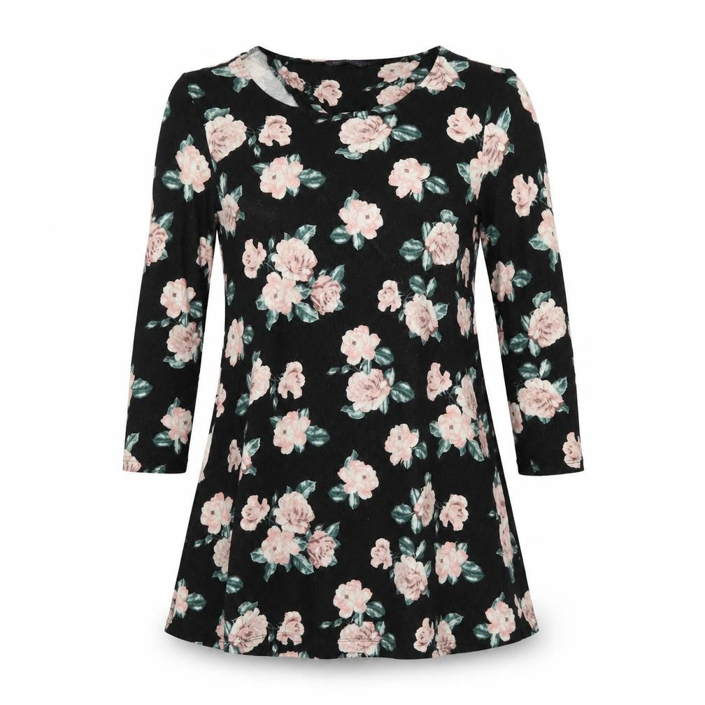 Marks & Spencer Womens Black Floral Viscose Fit & Flare Size 14 Round Neck Pullover