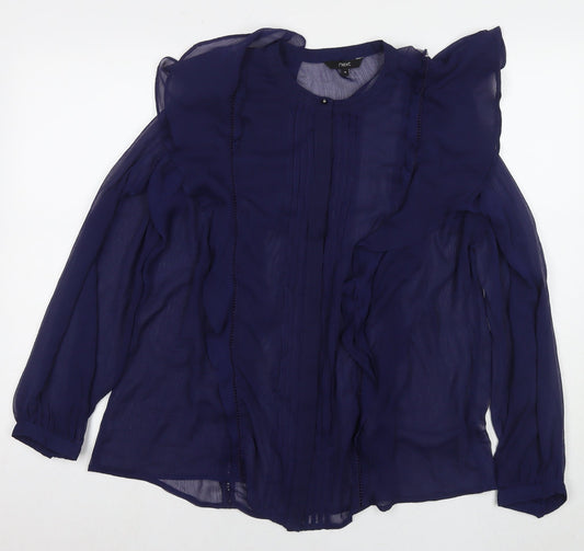 NEXT Womens Blue Polyester Basic Button-Up Size 18 Round Neck