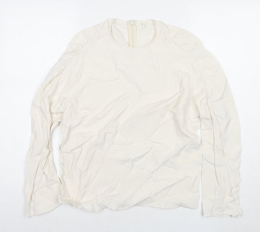 Arket Womens White Polyester Basic Button-Up Size 6 Round Neck