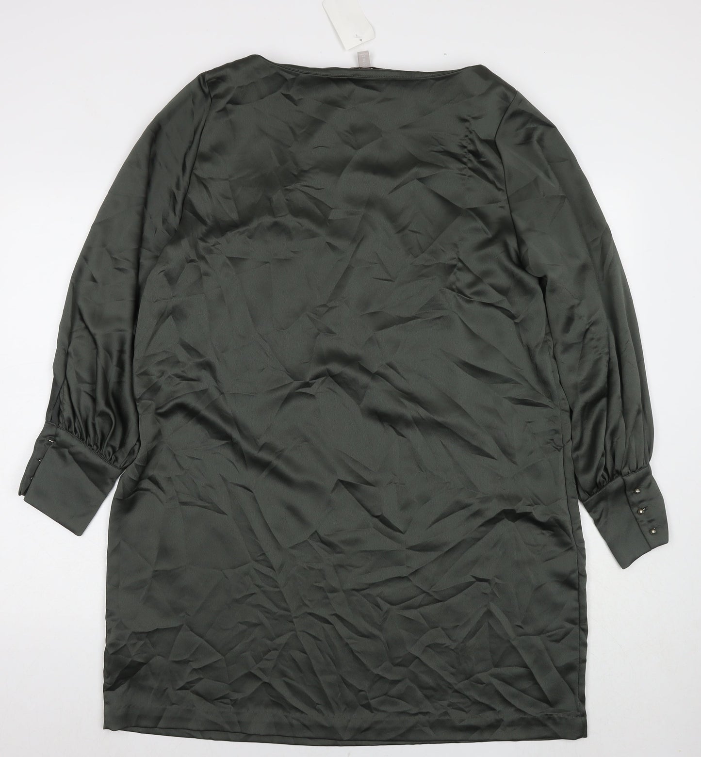 H&M Womens Green Polyester A-Line Size XL Round Neck Button