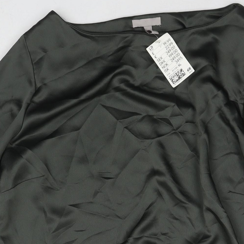 H&M Womens Green Polyester A-Line Size XL Round Neck Button
