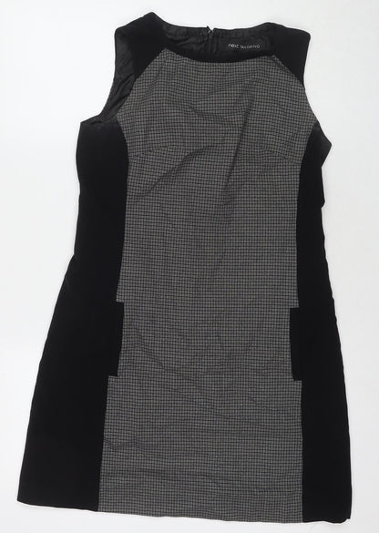 Next Womens Black Geometric Polyester A-Line Size 10 Round Neck Zip
