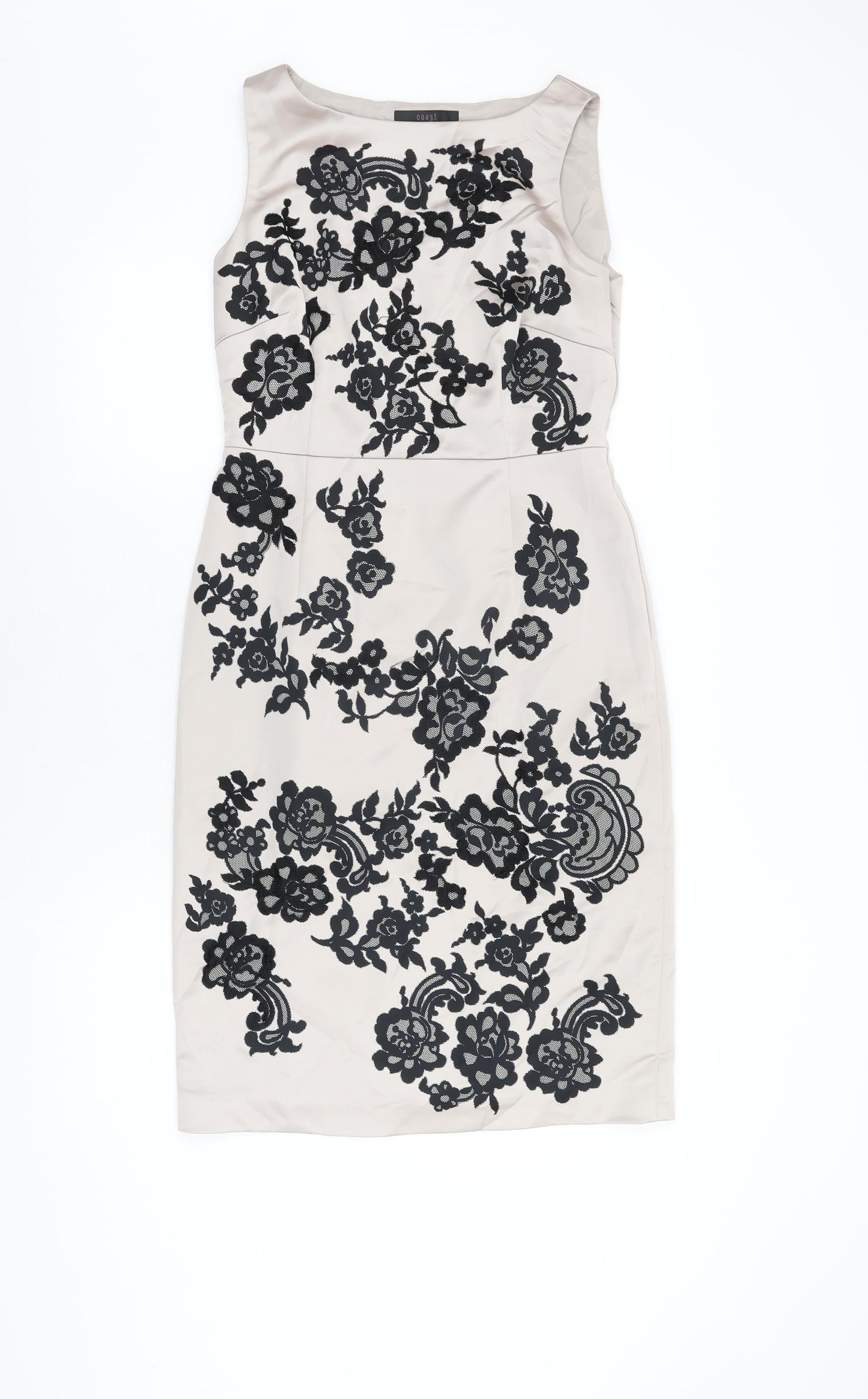 Coast Womens Beige Floral Polyester Bodycon Size 12 Boat Neck Zip