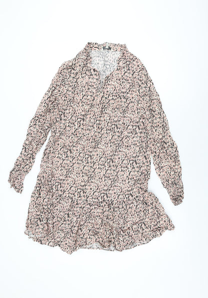 Next Womens Pink Geometric Viscose Shift Size 12 V-Neck Pullover