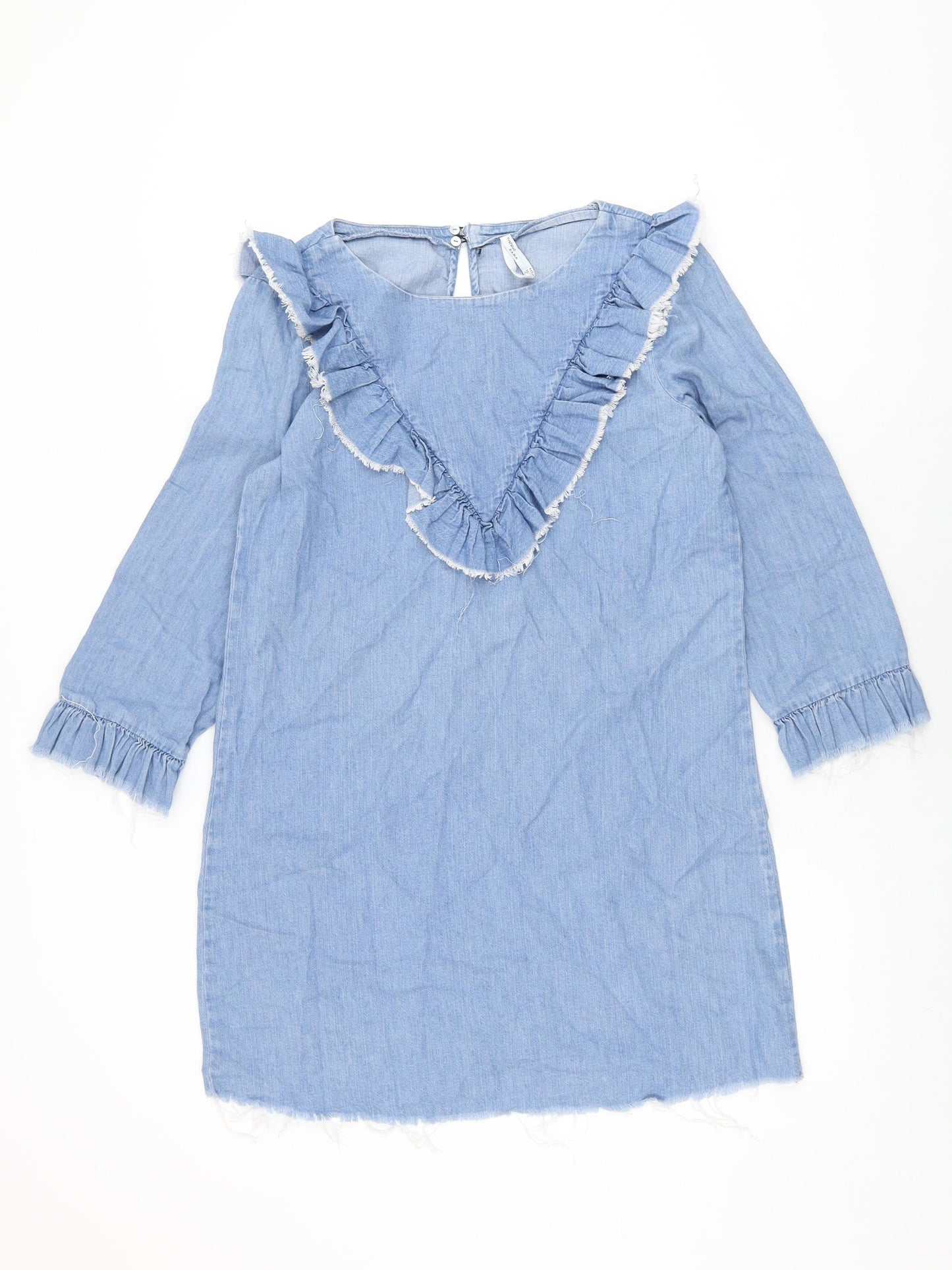 Zara Womens Blue Cotton Shift Size M Round Neck Button
