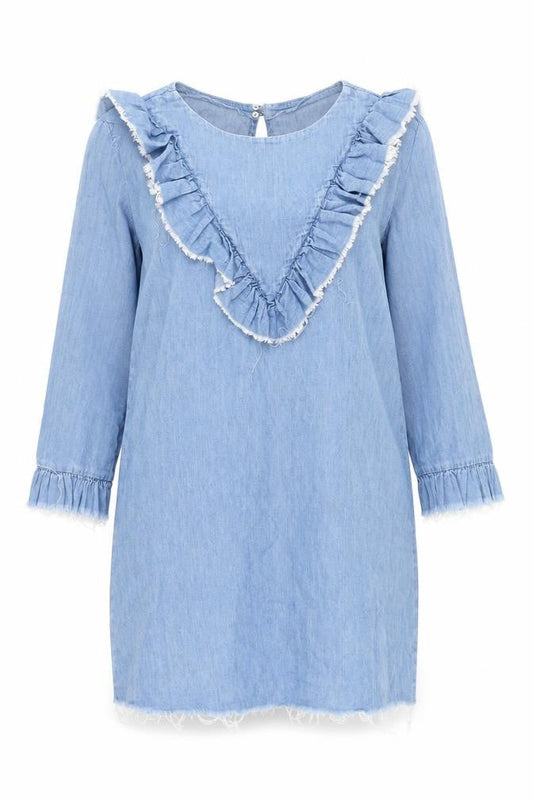 Zara Womens Blue Cotton Shift Size M Round Neck Button