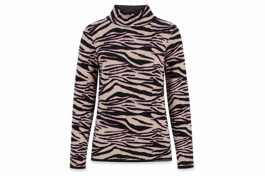 River Island Womens Beige Animal Print Polyamide Basic T-Shirt Size 10 High Neck