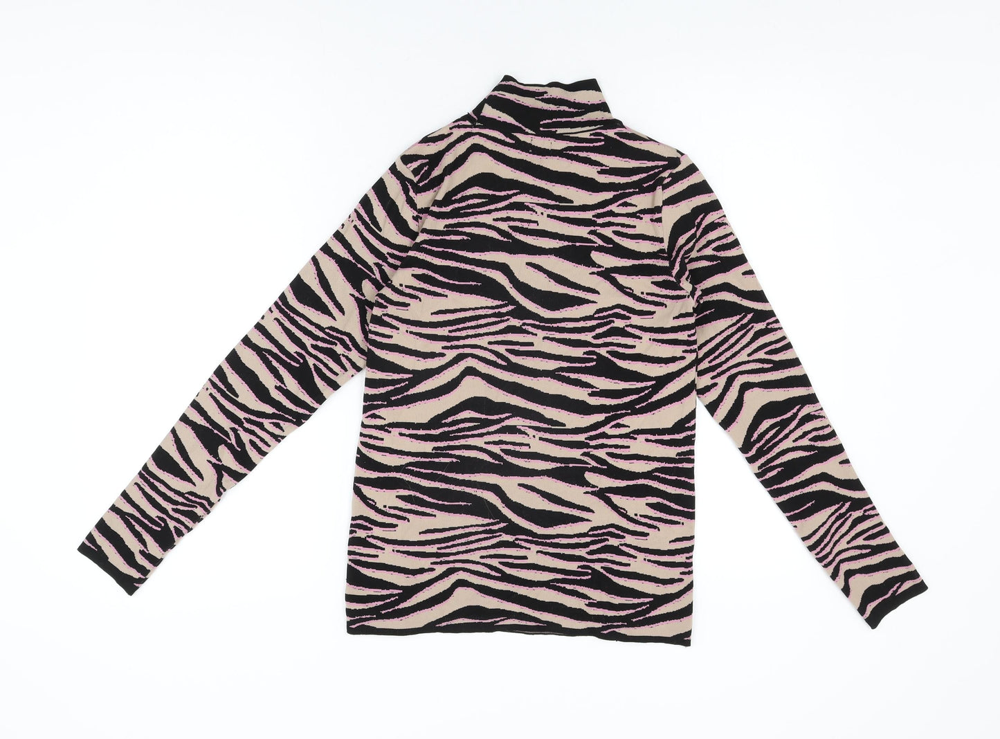 River Island Womens Beige Animal Print Polyamide Basic T-Shirt Size 10 High Neck