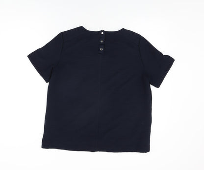 Per Una Womens Blue Polyester Basic T-Shirt Size 14 Round Neck