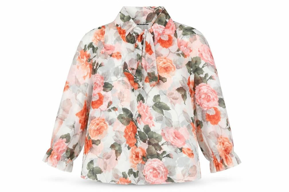 Zuppe Womens White Floral Polyester Basic Blouse Size M Round Neck - Size M/L