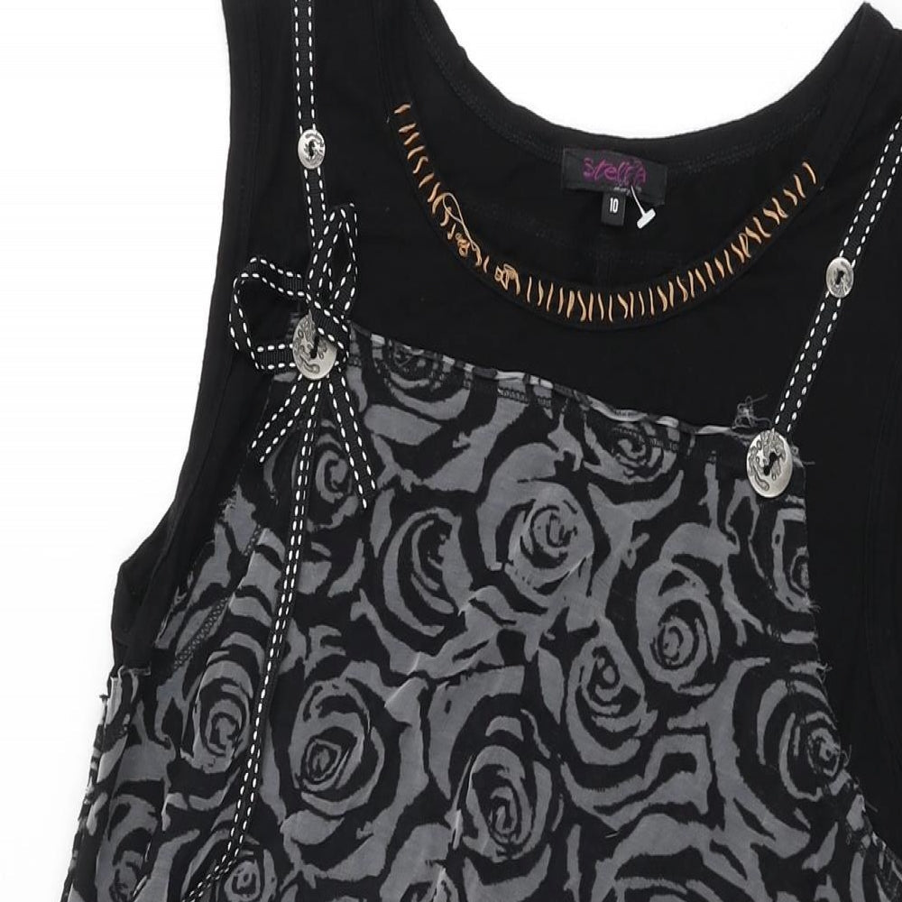 Stella Womens Black Floral Viscose Shift Size 10 Round Neck Pullover