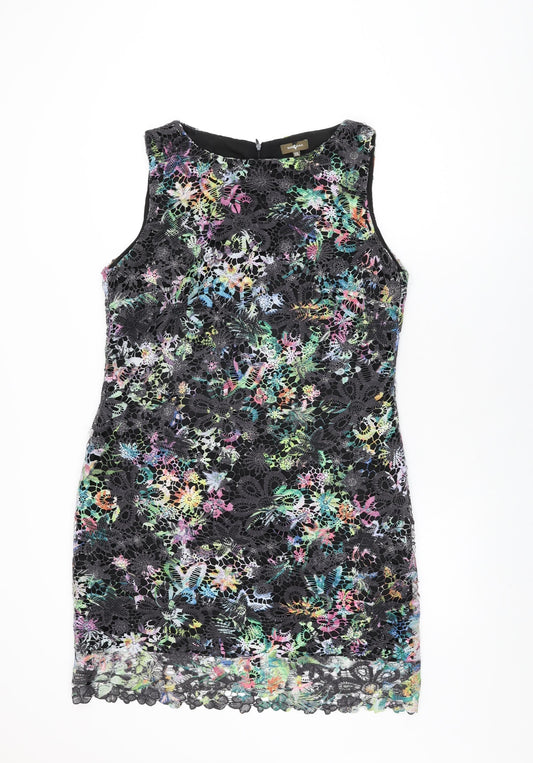 Surkana Womens Black Floral Polyester Shift Size 2XL Boat Neck Zip