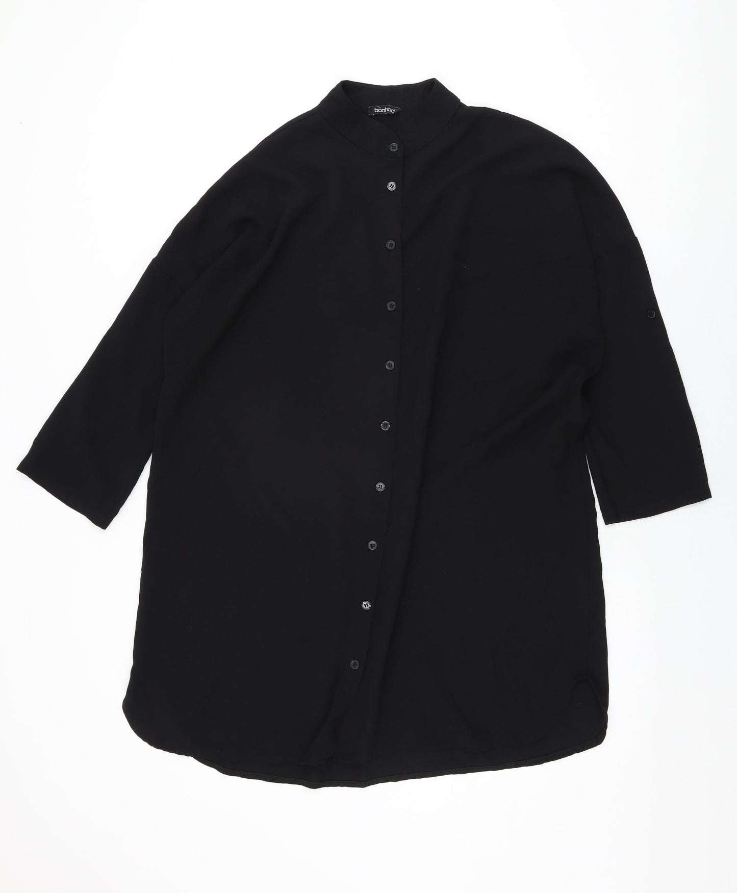 Boohoo Womens Black Polyester Shift Size L Round Neck Button