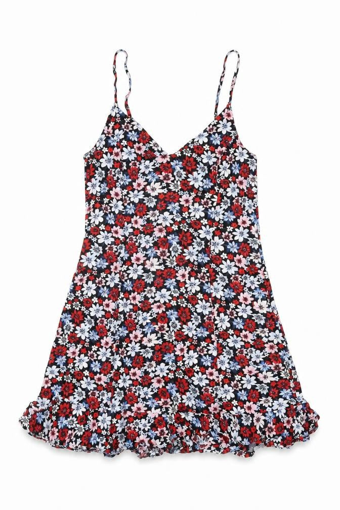 H&M Womens Black Floral Viscose Mini Size 6 V-Neck Pullover