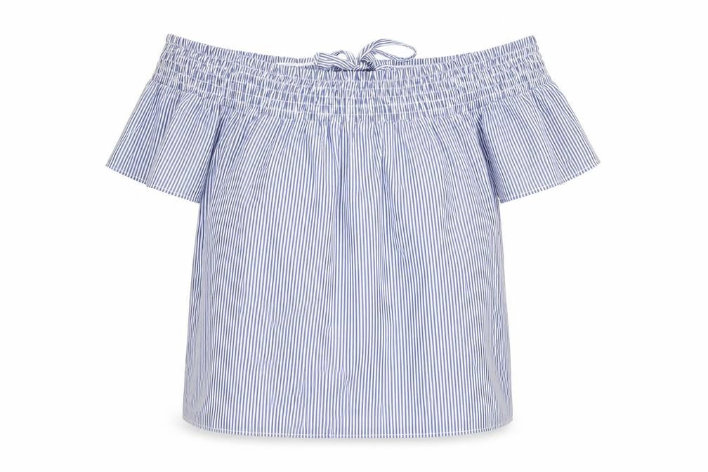 Dorothy Perkins Womens Blue Striped Polyester Basic T-Shirt Size 14 Off the Shoulder