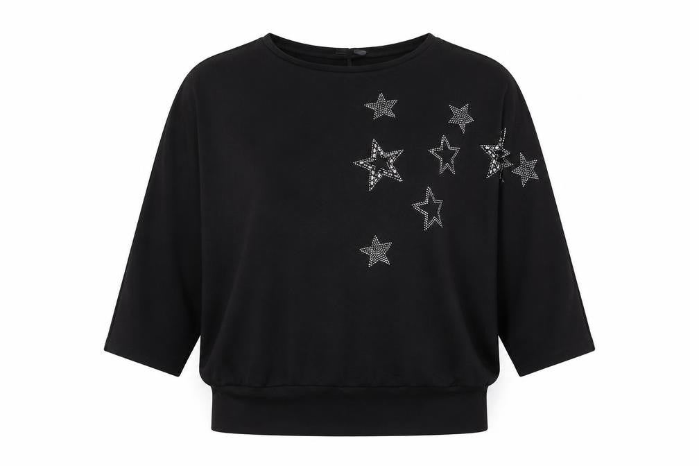New Look Womens Black Geometric Polyester Basic T-Shirt Size L Round Neck