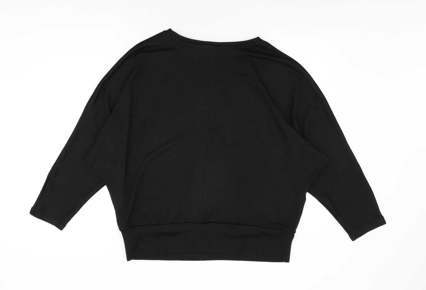 New Look Womens Black Geometric Polyester Basic T-Shirt Size L Round Neck