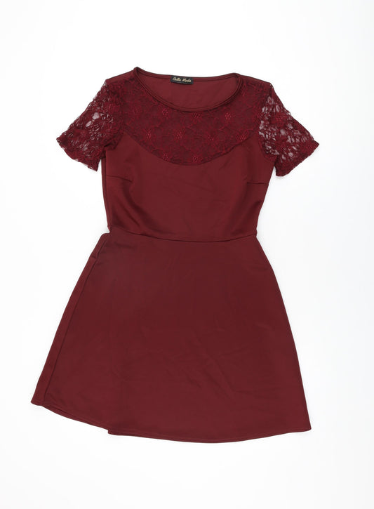 Bella Moda Womens Red Polyester Skater Dress Size 12 Round Neck Pullover