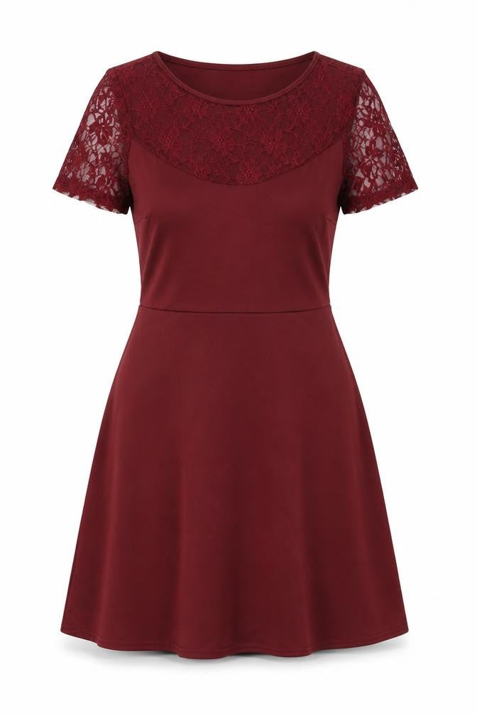 Bella Moda Womens Red Polyester Skater Dress Size 12 Round Neck Pullover