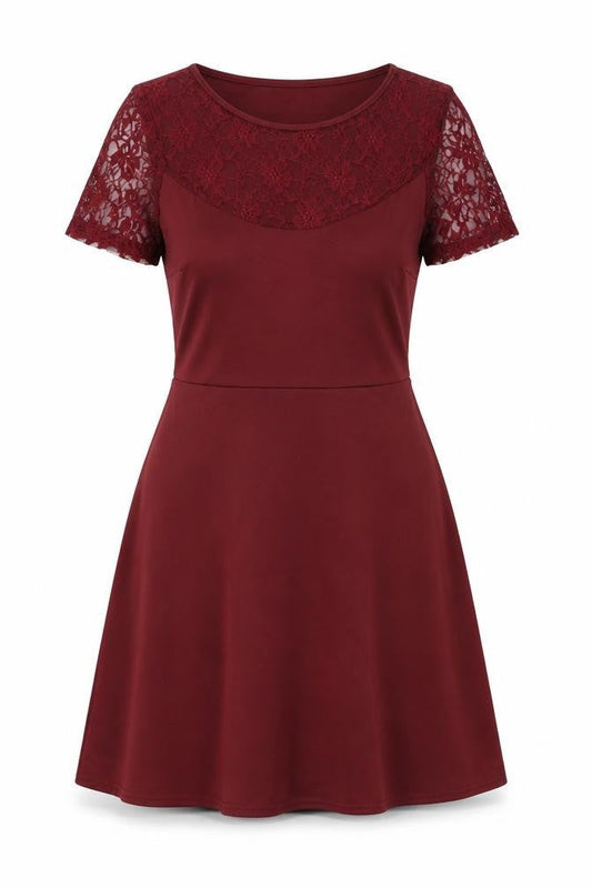 Bella Moda Womens Red Polyester Skater Dress Size 12 Round Neck Pullover