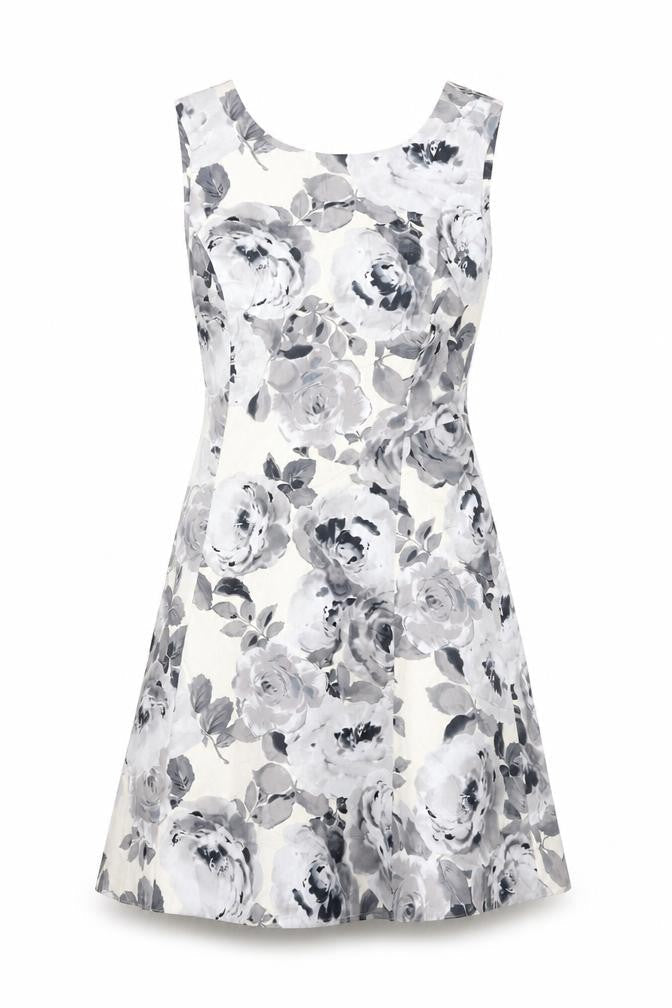 Dorothy Perkins Womens White Floral Cotton A-Line Size 8 Round Neck Zip