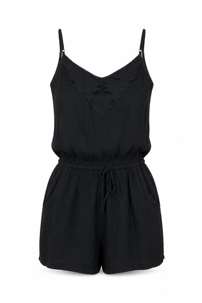 H&M Womens Black Viscose Playsuit One-Piece Size 4 Pullover