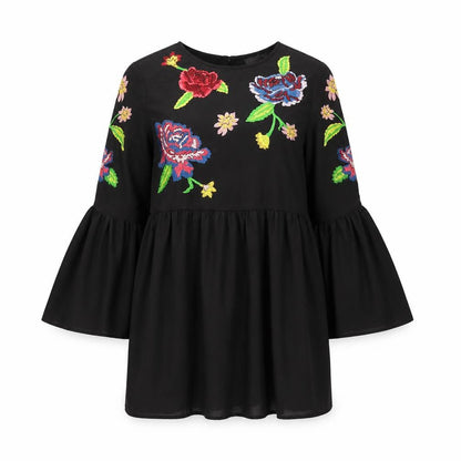 Front view of ASOS women’s black floral polyester shift, size UK 10, round neck button