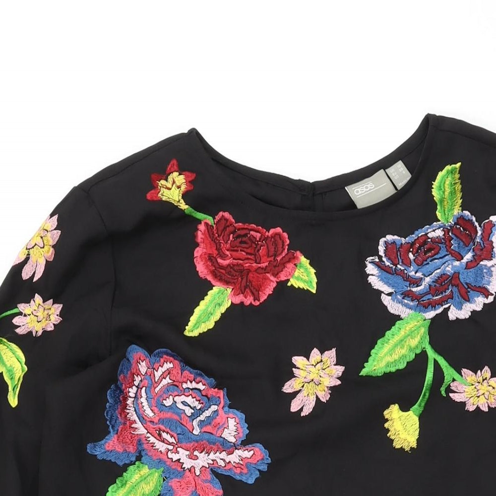 ASOS Womens Black Floral Polyester Shift Size 10 Round Neck Button