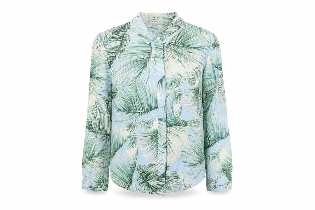 Oliver Bonas Womens Blue Geometric Viscose Basic Button-Up Size 8 Collared