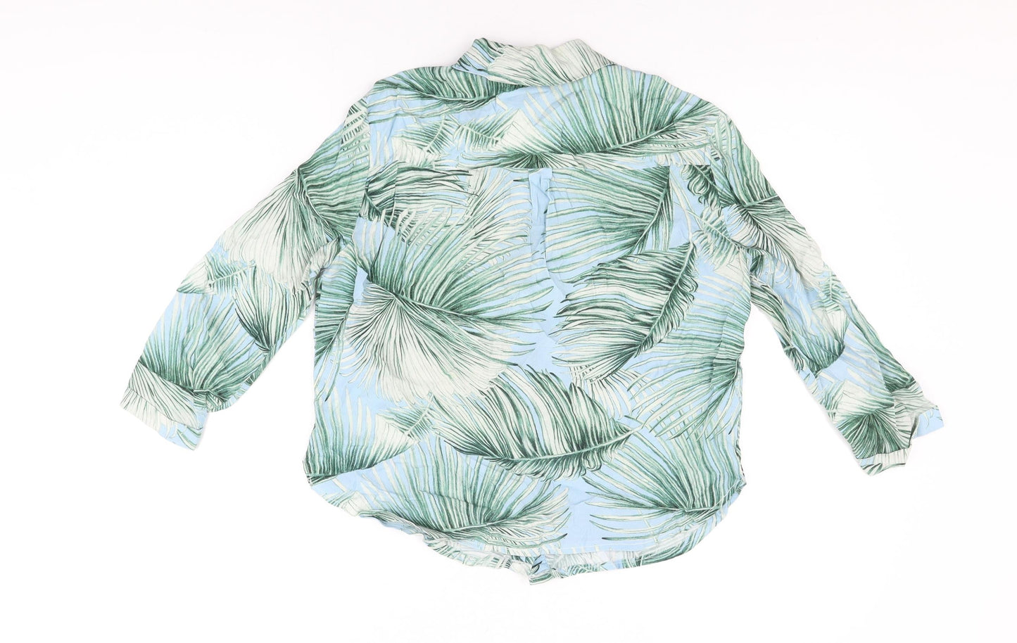 Oliver Bonas Womens Blue Geometric Viscose Basic Button-Up Size 8 Collared