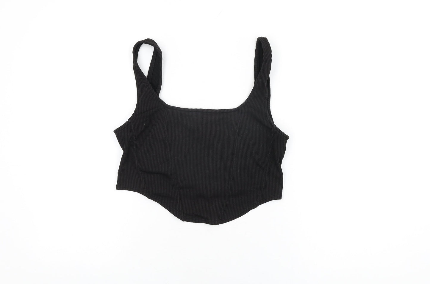 H&M Womens Black Polyester Cropped T-Shirt Size M Square Neck
