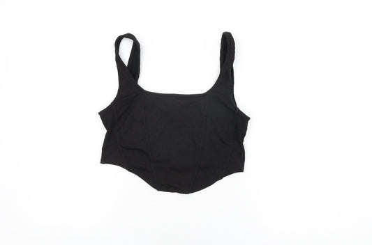 H&M Womens Black Polyester Cropped T-Shirt Size M Square Neck