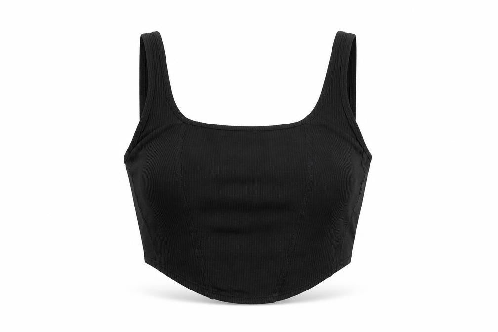 H&M Womens Black Polyester Cropped T-Shirt Size M Square Neck