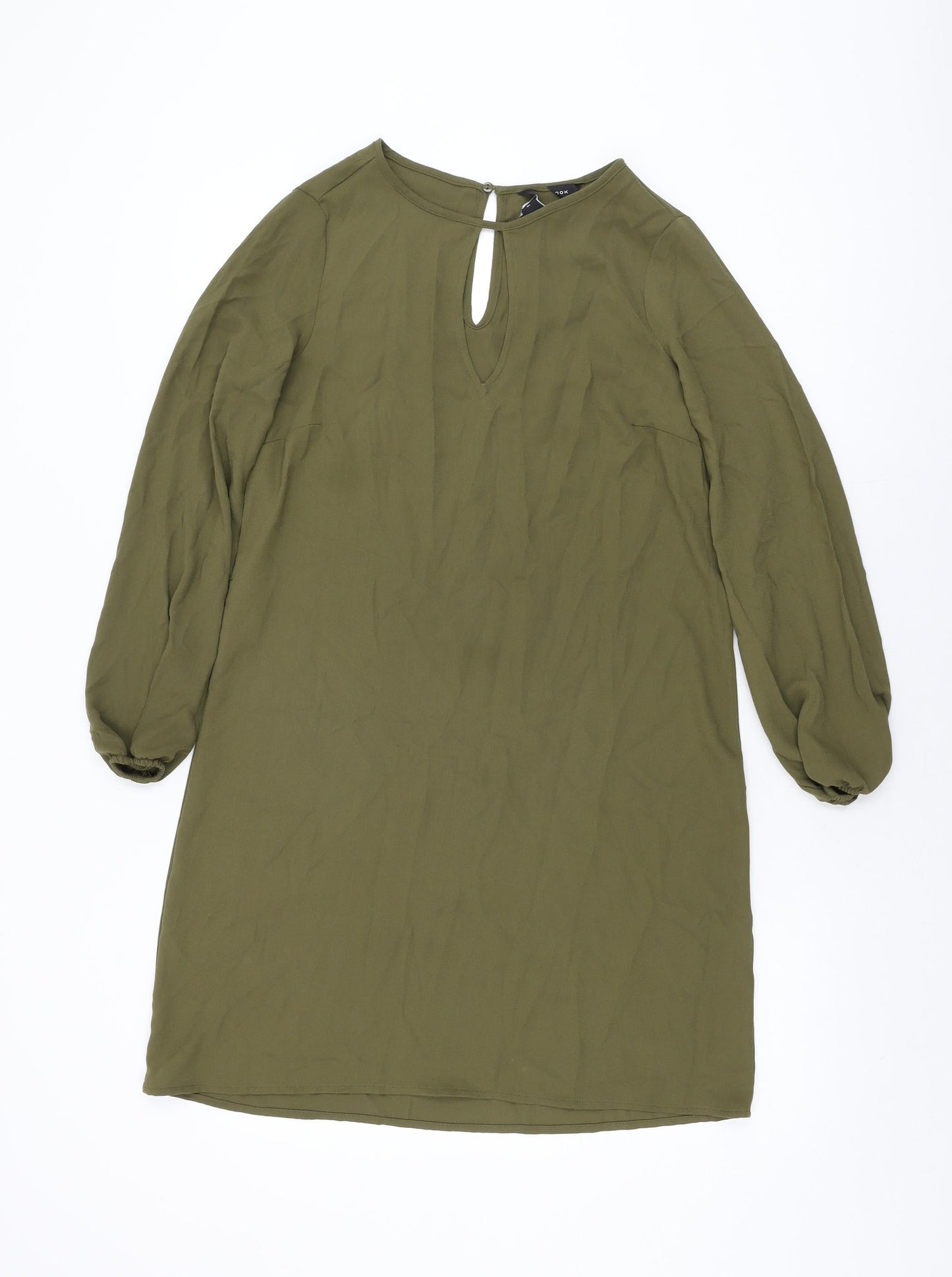 New Look Womens Green Polyester Shift Size 8 Round Neck Button
