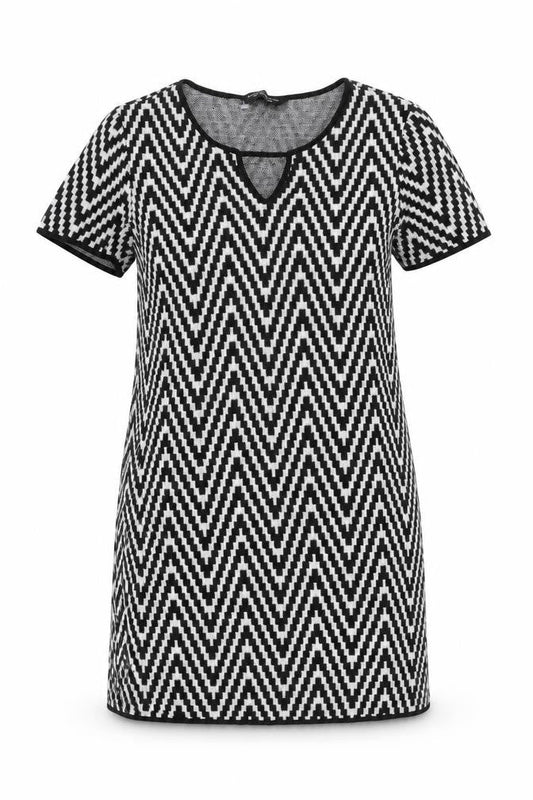 Dorothy Perkins Womens White Geometric Acrylic Shift Size 10 Round Neck Pullover