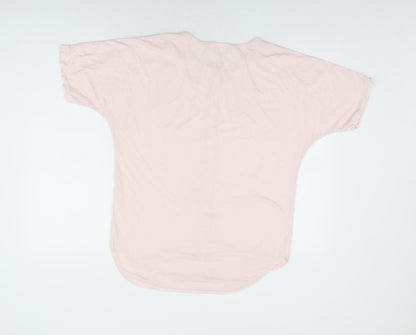 Yessica Womens Pink Cotton Basic Button-Up Size 10 Round Neck